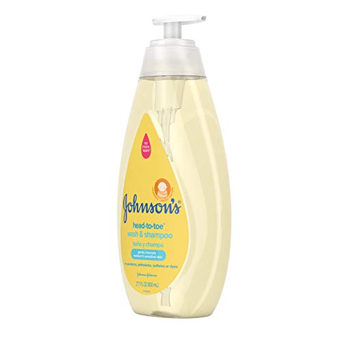 JOHNSON’S BABY HEAD-TO-TOE BABY WASH & SHAMPOO + ALOE & VITAMIN B5, 2-IN-1 BATH WASH GENTLY CLEANSES NEWBORN’S DELICATE SKIN & HAIR, HYPOALLERGENIC, NO ADDED PARABENS, DYES & SULFATES, 27.1 FL. OZ