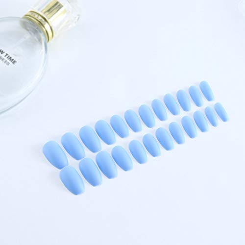 Yalice 24Pcs Matte False Nails Full Cover Long Coffin Fake Nails French Art Clip on Nail for Women and Girl (Blue)