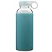 Bonison Durable Glass Water Bottle with Soft Colorful Silicone Sleeve, 14 oz, Blue