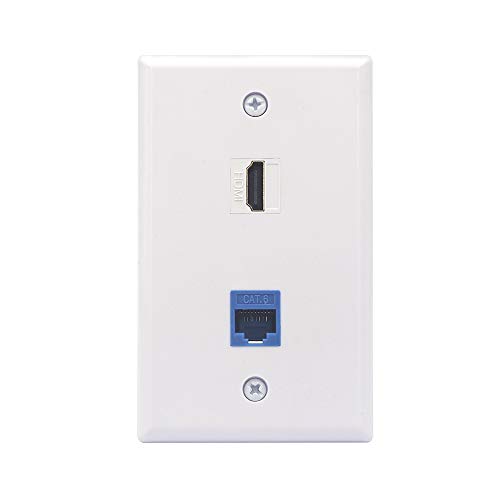 VCE 2-Port RJ45 Cat6 Keystone Jack Coupler Ethernet and HDMI Female to Female Keystone Jack Insert Wall Plate UL Listed for HDTV