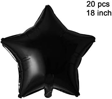 18" Black Star Shaped Foil Balloons Mylar Helium Balloons for Graduation Party Supplies Black and White Themed Party Decorations, Pack of 20