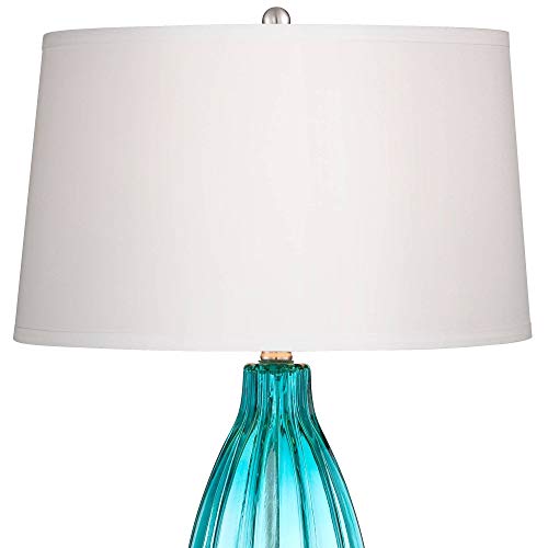 Stella-Coastal-Table-Lamps-Set-of-2-Fluted-Blue-Glass-White-Drum-Shade-for-Living-Room-Family-Bedroom-Bedside-Nightstand-360-Lighting Stella Coastal Table Lamps Set of 2 Fluted Blue Glass White Drum Shade for Living Room Family Bedroom Bedside Nightstand…