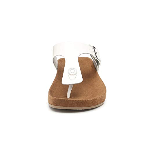 Women's T-Strap Thong Sandals Buckle Slip On Flip-Flops Beach Casual Platform Footbed Slippers (5, White)