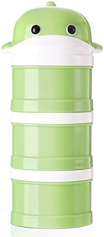 Formula Dispenser, Stackable Portable 3 Compartments Milk Powder Dispenser &amp; Snack Container by Udaone-with Handle &amp; 3 Funnel Lids/ 360ML 0M+ (Green Whale)