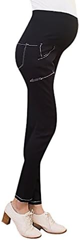 MIAMAMA Women's Maternity High Elastic Waist Comfortable Slim Fit Thigh Pants, Black X-Large