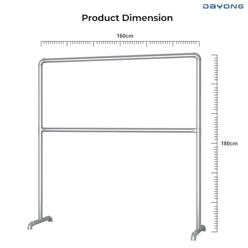 DAYONG Adjustable Garment Rack, Double Rods Industrial Clothing Rack, Sturdy Metal Clothes Rack Organizer, Portable Standing Clothes Garment Rack (160cm D x 50cm W x 180cmH)