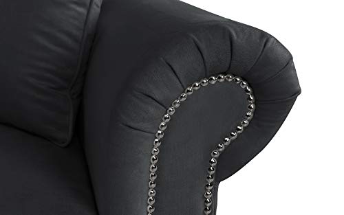 Large Classic Velvet Fabric Living Room Chaise Lounge with Nailhead Trim (Black) - Thumbnail 6