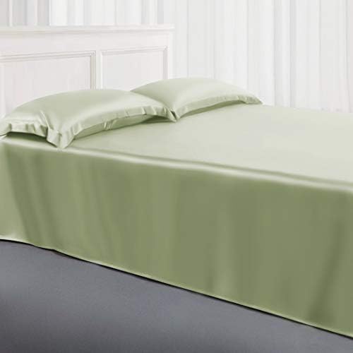 ElleSilk Mulberry Silk Sheet, Flat Silk Sheet, 100% Charmeuse Silk, Flat Top Sheet, Natural Care to Skin, King/Cal.King Size, Sage Green