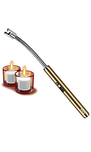 Candle Lighter,Eitou USB Electronic Lighter with LED Rechargeable Electric Lighter Long Flexible Neck for Camping Cooking BBQs Fireworks（Gold)