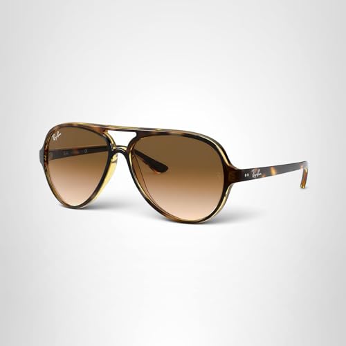 RAY-BAN UNISEX RB4125 CATS 5000 AVIATOR SUNGLASSES, LIGHT HAVANA/CLEAR GRADIENT BROWN, 59 MM