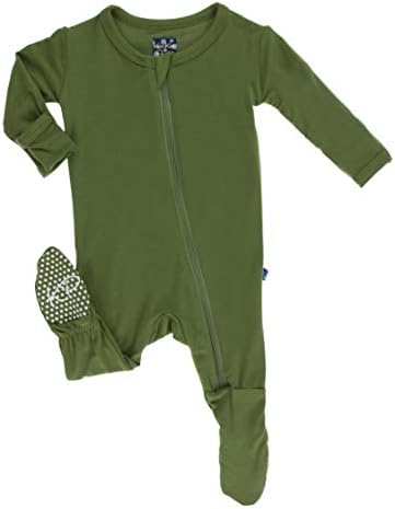 KicKee Pants Little Boys Basic Footie with Zipper-Moss