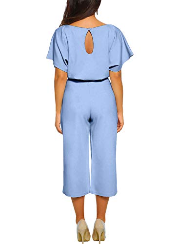 Asyoly Women Casual Long Pants Loose Wide Legs Jumpsuits Rompers Batwing Sleeve Crew Neck