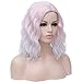 Mildiso Short Light Pink Wigs For Women Pastel Wavy Costume Hair Wig with Wig Cap M056C