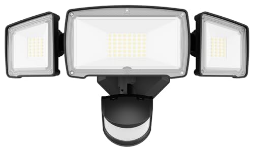 Photo 1 of HGGH Motion Sensor Outdoor Lights - Flood Lights Outdoor Security Light Led Foodlights Ip65 Waterproof 6000k 38w 4200lm 3 Head Plug in Outside Lights for House, Backyard, Porch Black