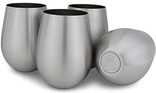 Stainless Steel Wine Glasses: Large 18 Oz Set of 4 Stemless Metal Wine Glass Set - Outdoor Wine Tumbler for the Pool, Camping, Cookouts, Travel - Set of 4 Drinking Cups (Natural)