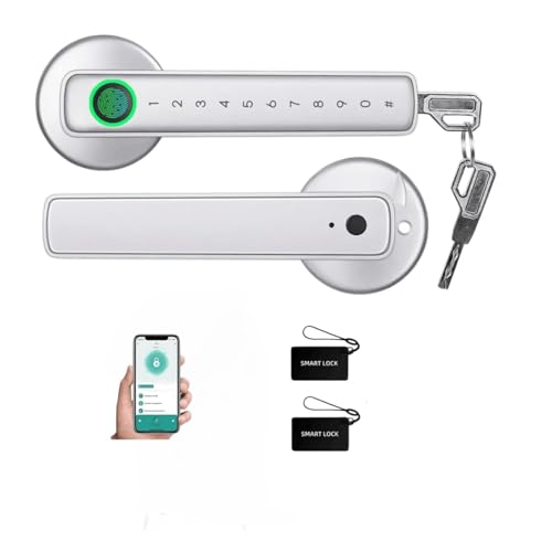 Cerradura Electrónica Inteligente - Chapa Inteligente para Puerta 5 en 1: Huella Digital, TuYa APP, Contraseña, Llave Mecánica y Tarjeta IC, Fácil de Instalar, Alta Seguridad