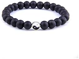Awertaweyt Gemstone Beaded Bracelet, Distance Bracelet Fashion Natural Stone White and Black Yin Yang Charm Bracelets for Men Women Friendship Jewelry Black 19cm