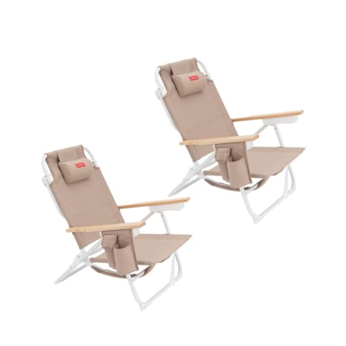 - Pack 2 Sillas Playa o Camping Plegable - Reclinable 5 Posiciones - Bolsillo Insulado Frío - Bolsillo para Móvil - Asas Mochila - Almohada Ergonómica - Aluminio y Textileno