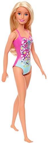 Barbie GHW37 - Beach Puppe mit Badeanzug im Blumenmuster, Spielzeug ab 3 Jahren