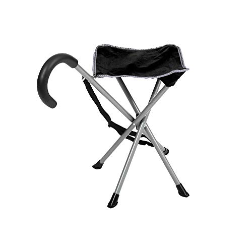 Mac Sports Folding Cane Chair for Women and Men | Walking Stick, Stool-Style, Folding Cane, Cane with Seat, Quad Base, Collapsible, Folding Stools for Adults and Seniors, Travel Friendly | Black - Thumbnail 4