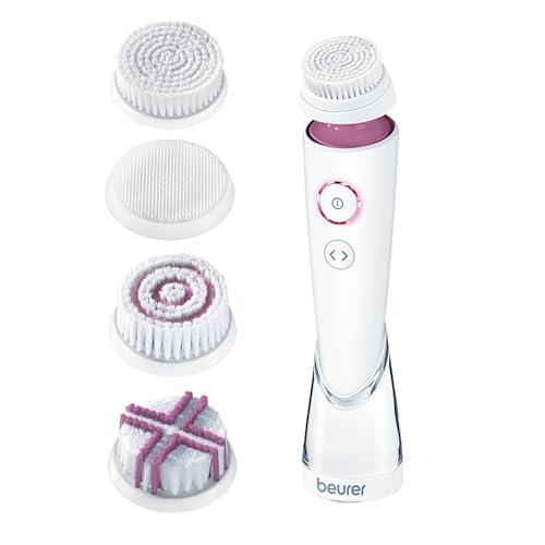 Beurer FC 95 cepillo facial eléctrico, limpieza profunda de poros, cepillo limpiador facial con 4 cabezales, apto para todo tipo de piel, resistente al agua, recargable