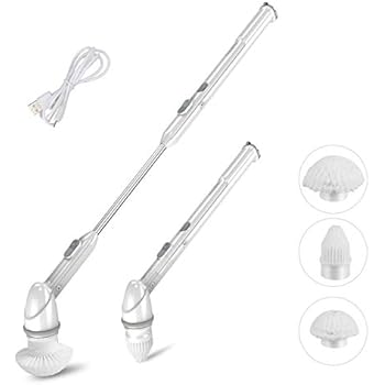 Electric Spin Scrubber, 360 Cordless Bathroom Cleaner, Waterproof Power Brush with 3 Replaceable Scrubber Cleaning Brush Heads, Anti-Slip Handle and Extension Arm for Tub, Tile, Floor