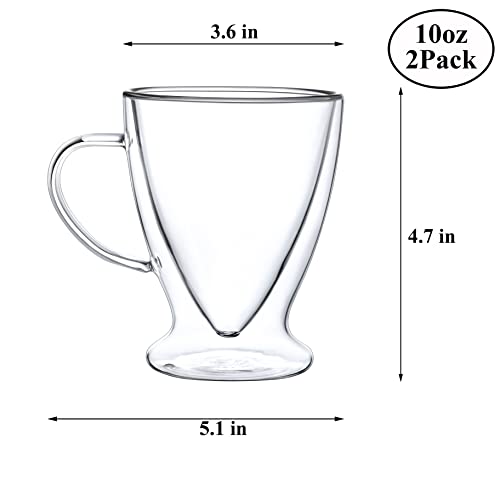 2Pack 10oz Irish Double Walled Glass Coffee Mugs with Handle,Insulated