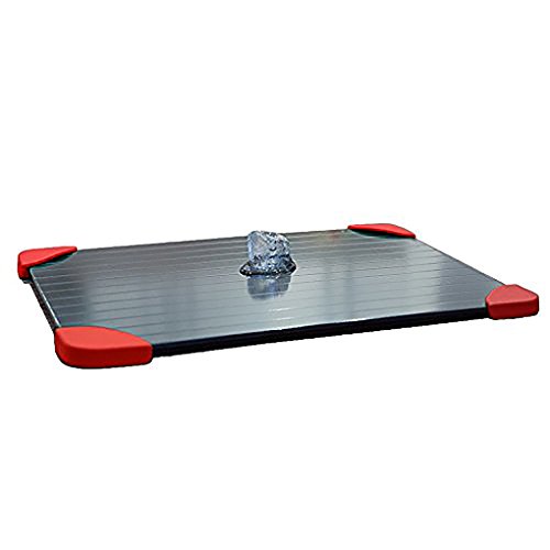 Minzhi Aluminium Alloy Defrosting Tray Pad with Red Silicone Border Thaws Frozen Meat Food Faster Quicker Safest