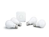 Philips Hue White 3rd Generation A19 Dimmable Smart LED 4-Bulb Kit with 2nd Gen Bridge (Renewed)
