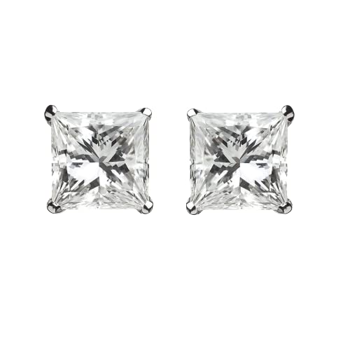White gold finish Princess cut created diamond earrings for women Birthday New Year Valentine's Day Gift for Mum Wife Sister Girlfriend-Come with Gift Box