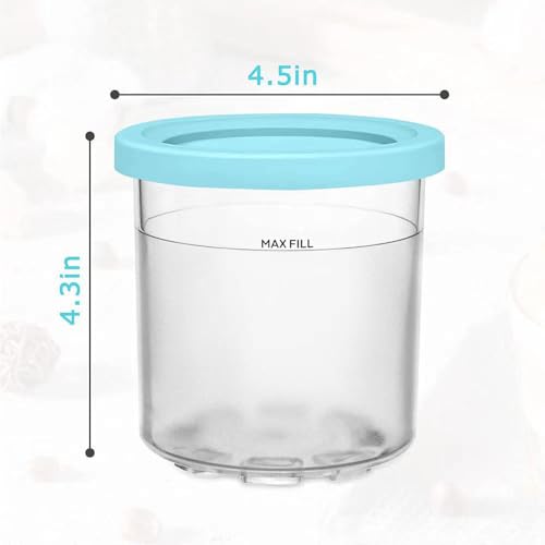 Conjunto de Potes para Sorvete, 4 Recipientes com Tampas Coloridas, Colheres e Acessórios，Adequado Para Fazer Sorvete