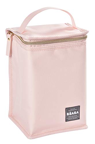 BÉABA - Insulated Baby Meal Pouch - Large Capacity - Thermal Bottle Storage - Bag for carrying full meals - Foldable - Soft Waterproof Material - Pink/Gold
