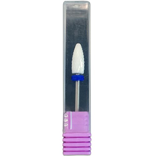 Beauticom Professional USA Ceramic White Flame Cone Shaped Bit Nail Drill (Grit: MEDIUM) 3/32" Shank Size