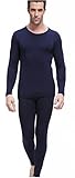 Men's Thermal Underwear Set Top & Bottom Fleece Lined, M1 Navy, Large
