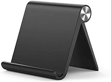 KOBLAN Black Cell Phone Stand – Multiangle Mobile Holder – Gadget for Smartphone Tablet Ipad Kindle Pixel Android Samsung Galaxy iPhone 12 pro – Adjustable Accessories Fold Station