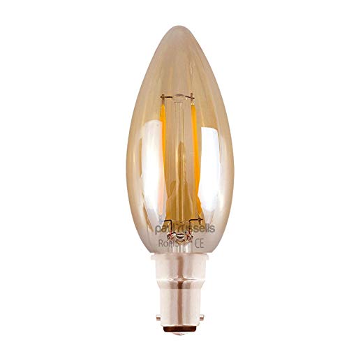 Pack of 4 Bulbs Small Bayonet Cap LED Filament Amber Bulbs 4W Candle Light Home C35 Chandelier 360 Beam Angle Lamp B15 SBC 2200K Extra Warm White 40W Incandescent Replacement