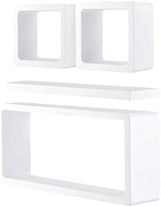 falcon kraft Wall Décor Shelves Set [4 Pieces] | 2 Floating Shelf Cubes, 1 Rectangle & 1 Ledge Shelf | Durable, Hanging Wall Mount Home Décor Shelf Set for Living Room (White)