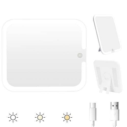 Relavel Makeup Mirror with Lights, LED Replacement for Makeup Bag, 3 Color Lights, Brightness Adjustable, 8.3 x 5.1 Inches