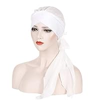 Eforstore Long Turban Cap, Fashion Solid Color Chiffon Turban for Chemo Hat Turban Head Scarves Pre-Tied Hair Cap Elastic Headgear Headscarf for Cancer