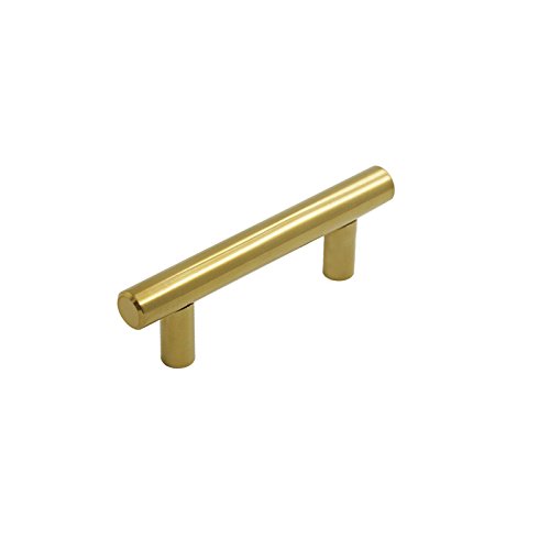 Goldentimehardware Brushed Brass Gold Color Hole Distance 64mm(2-1/2) T-bar Kitchen Cabinet Handle Dresser Drawer Cupboard Pull Knob 5Pack - Thumbnail 2