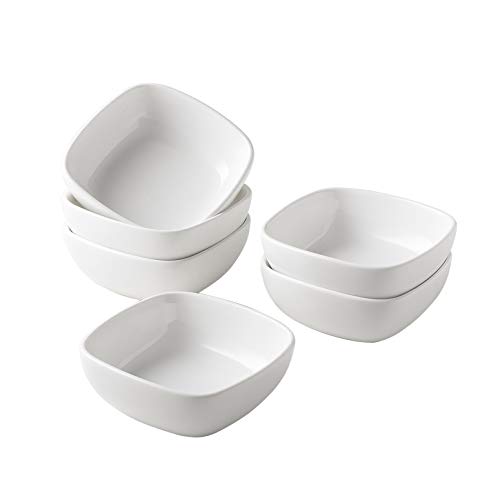 UIBFCWN Square Porcelain Ramekins, mini Square Appetizer Bowls, Dessert Bowls/condiment bowls/Ceramic Dip Bowls/Custard Dish/ Pudding cups/ souffle dishes 4.4 oz, White, Set of 6 - Thumbnail 4