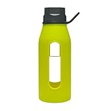 Takeya Classic Glass Water Bottle with Silicone Sleeve, Black/Green Apple, 16-1/2-Ounce