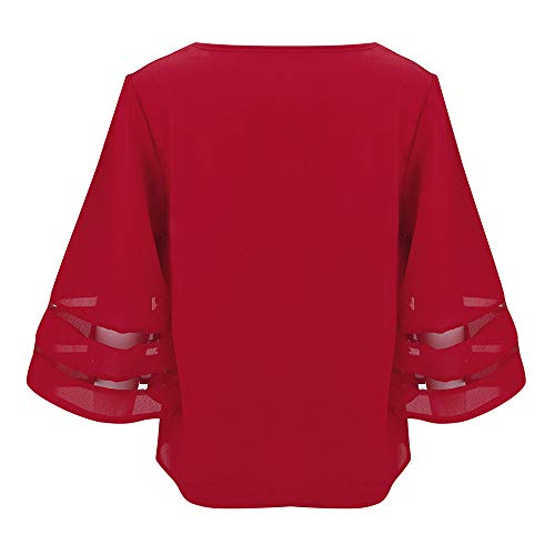 Yezijin Women Summer Fashion V Neck Tops Three Quarter Sleeve Shirt Pullover Blouse Sexy Wear 2019 Under 10 Dollars Red