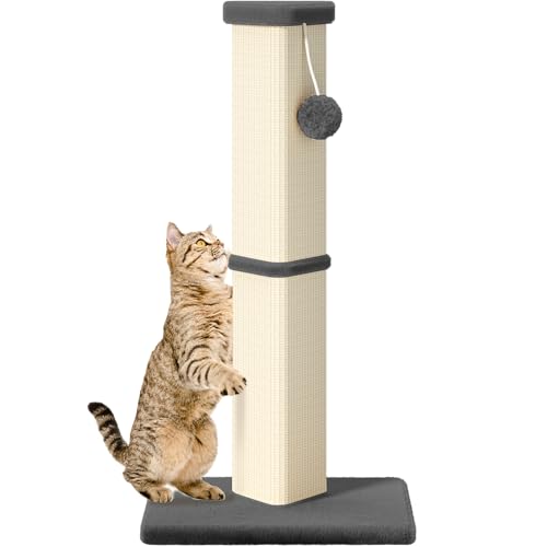 Cat Scratching Post, 32 Inch Tall Scratching Post for Indoor with 5 Inch Diameter Posts and Ball Cat Scratcher for Medium and Large Cats