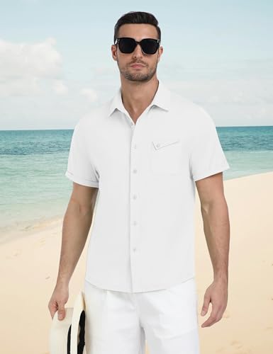 MoFiz Men's Shirts Short Sleeve Casual Summer Business Shirts Regular Fit Casual Beach with Chest Pocket M-3XL