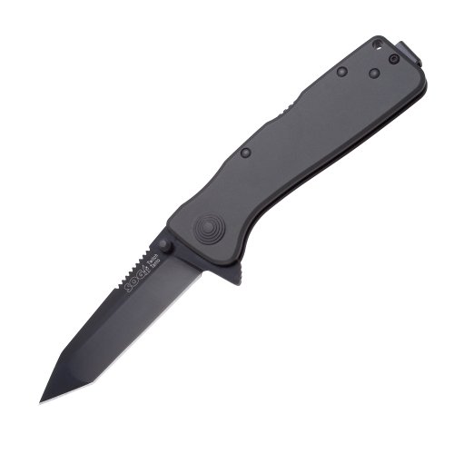 SOG Specialty Knives & Tools TWI211-CP Twitch XL Tanto Knife with Straight Edge Assisted Folding 3.25-Inch Steel Blade and Black Handle, Black TiNi