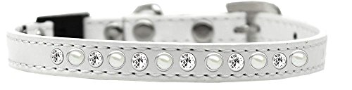 Mirage Pet Products 625-3 WT12 Pearl and Clear Jewel Breakaway Cat Collar White, Size 12