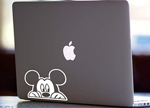 Die-Cut Vinyl Decal Sticker Mickey Mouse Peeking for MacBook Laptop Car Window (White)