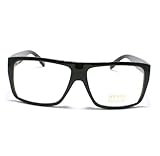 Black Mob Style Flat Top Square Plastic Clear Len Glasses