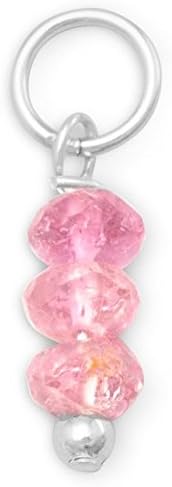 Sterling Silver Charm, 3mm Pink Tourmaline Beads, 3/8 inch, October Birthstone